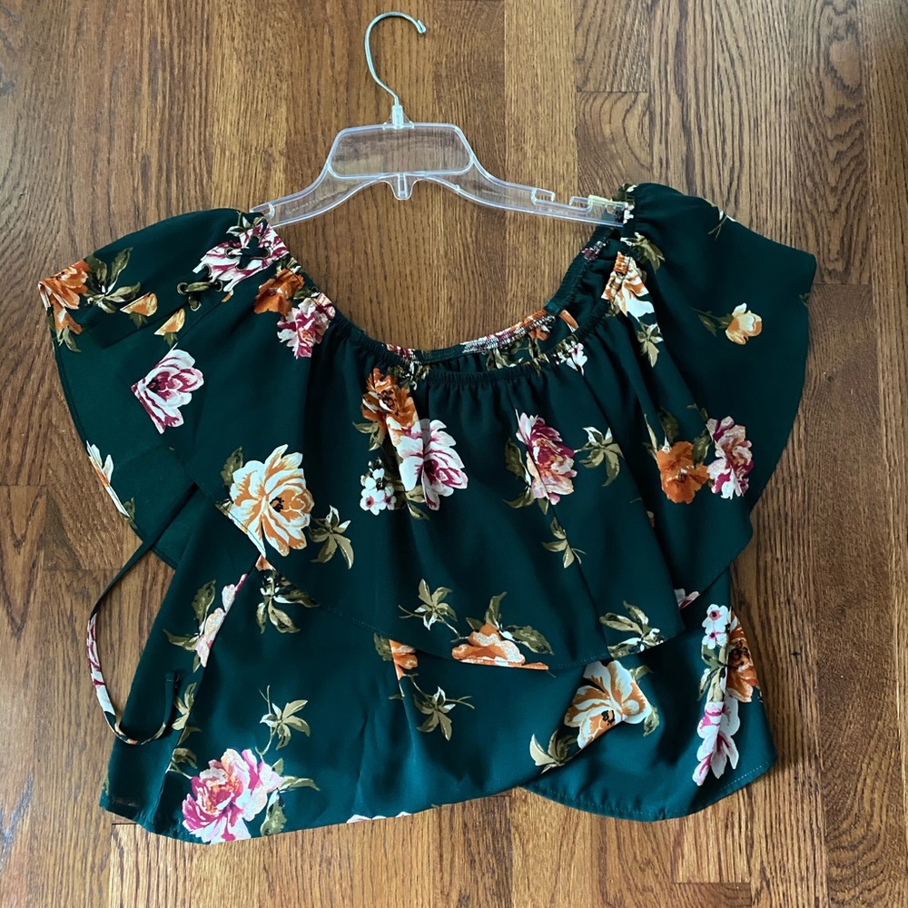 Green floral off the shoulder top